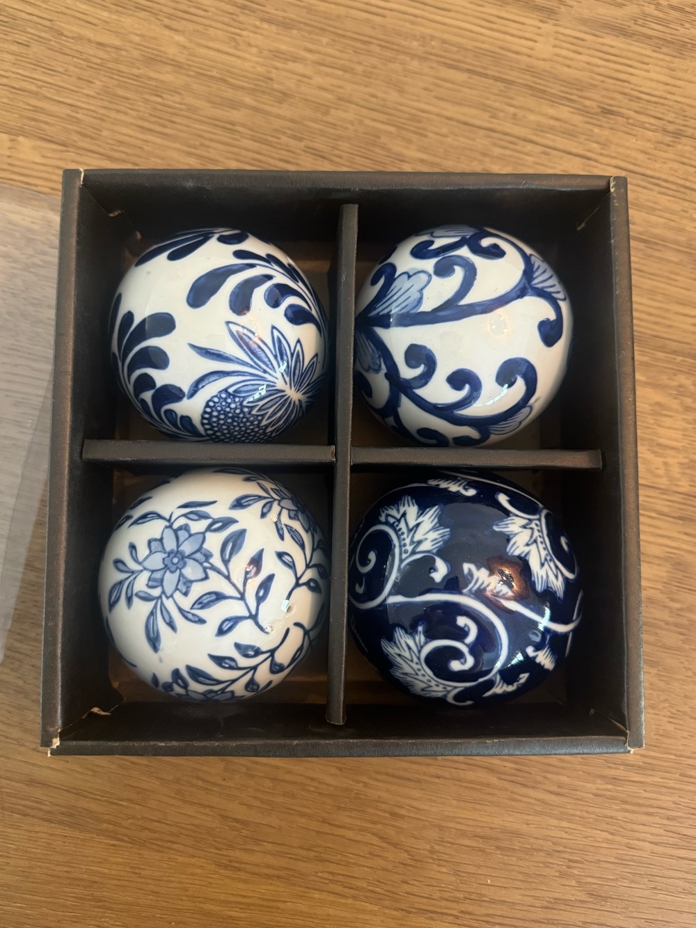 Vintage Chinese Ceramic Ball Sphere Orb Cobalt Blue White Floral Asian Flower